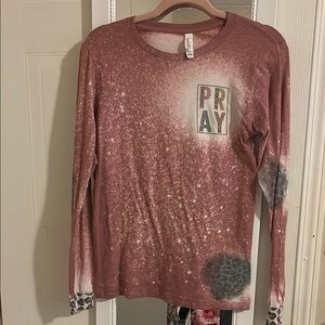 Long Sleeve Pray bleach Shirt - Pink
